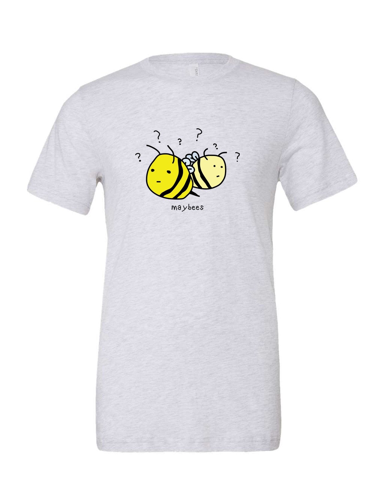 Maybees on a white t-shirt
