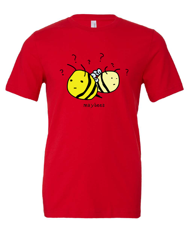 Maybees design on a red t-shirt