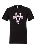 Middle Finger Uterus on a black t-shirt