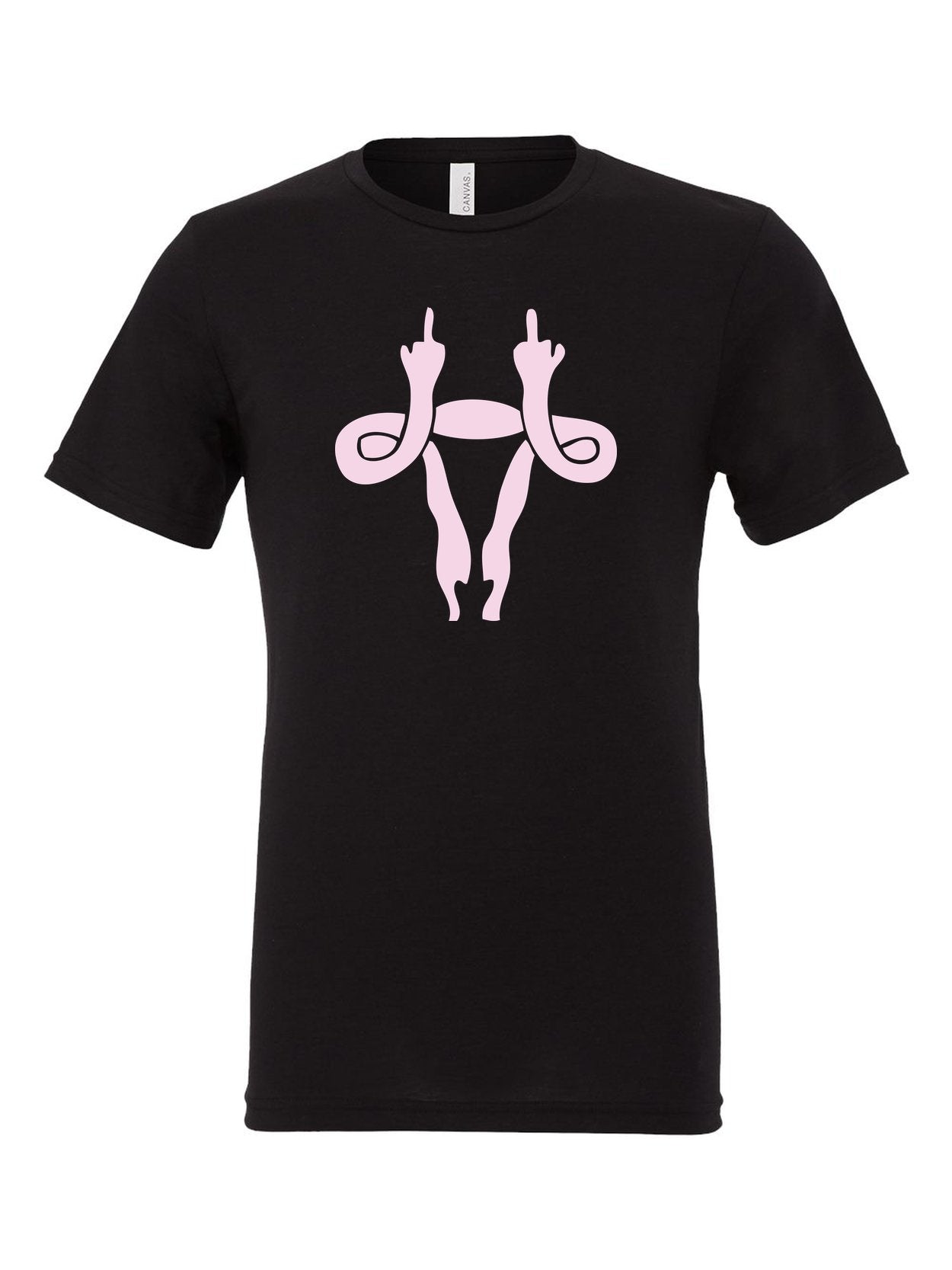 Middle Finger Uterus on a black t-shirt