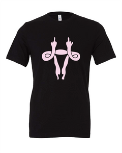 middle finger uterus woman female feminist black tshirt t-shirt