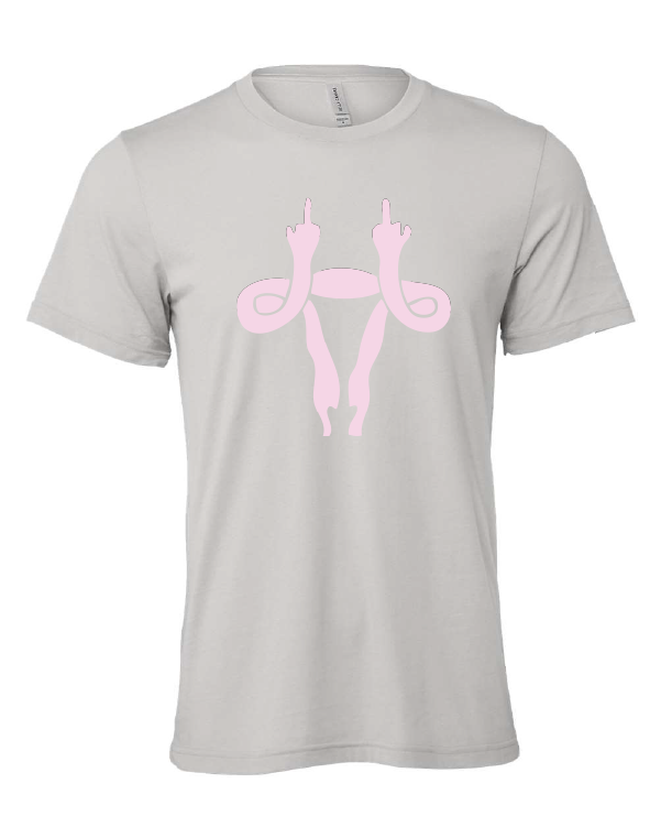 Middle Finger Uterus design on a gray t-shirt