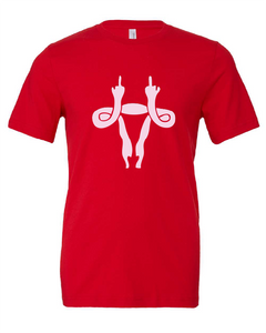 middle finger uterus woman female feminist red tshirt t-shirt