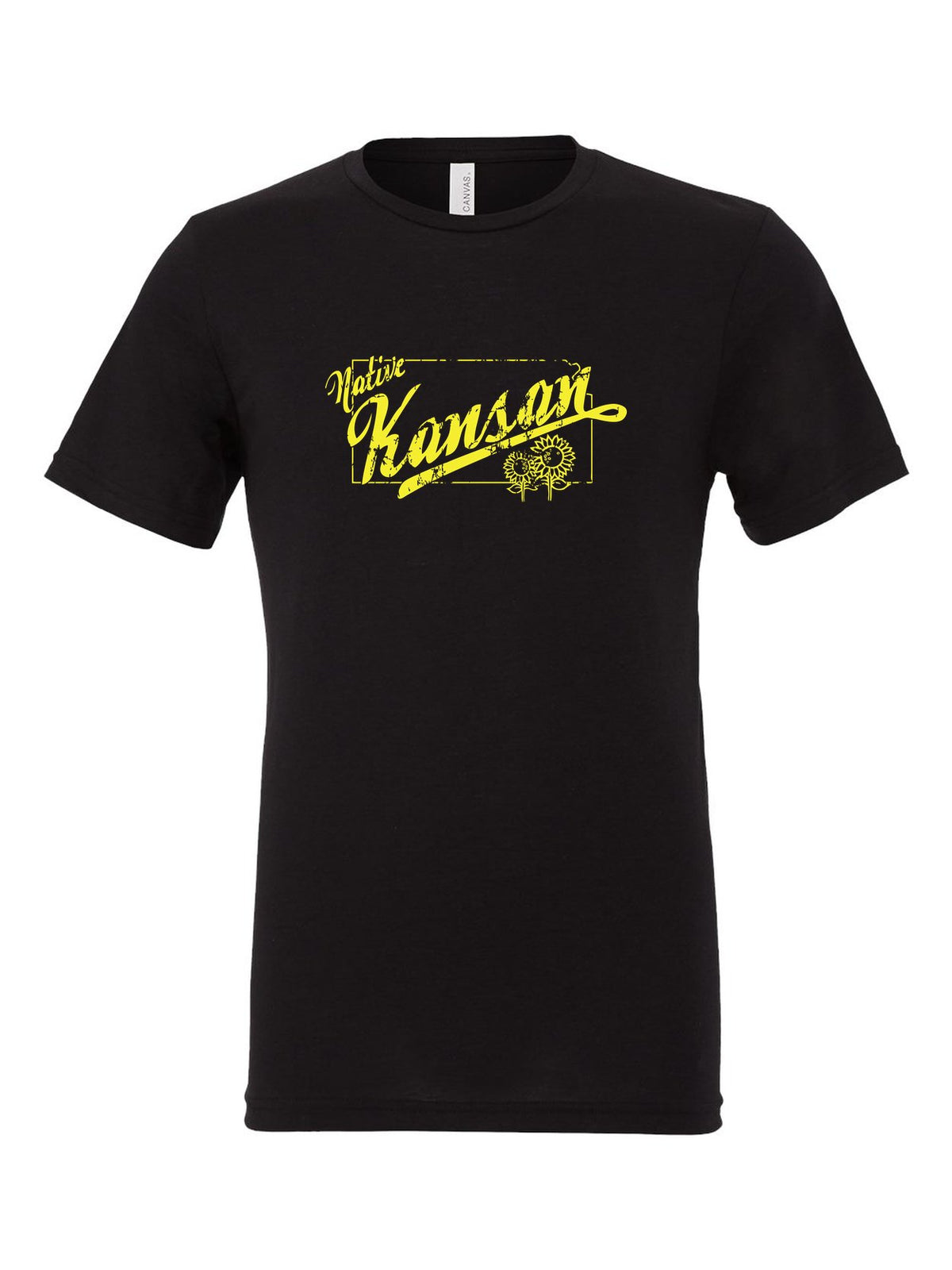 Native Kansan on a black t-shirt