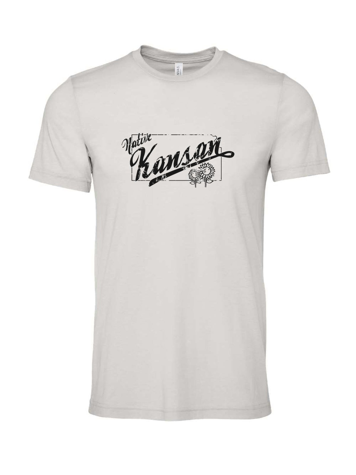 Native Kansan on a cement gray t-shirt
