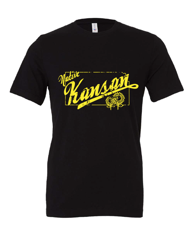 Native Kansan design on a black t-shirt