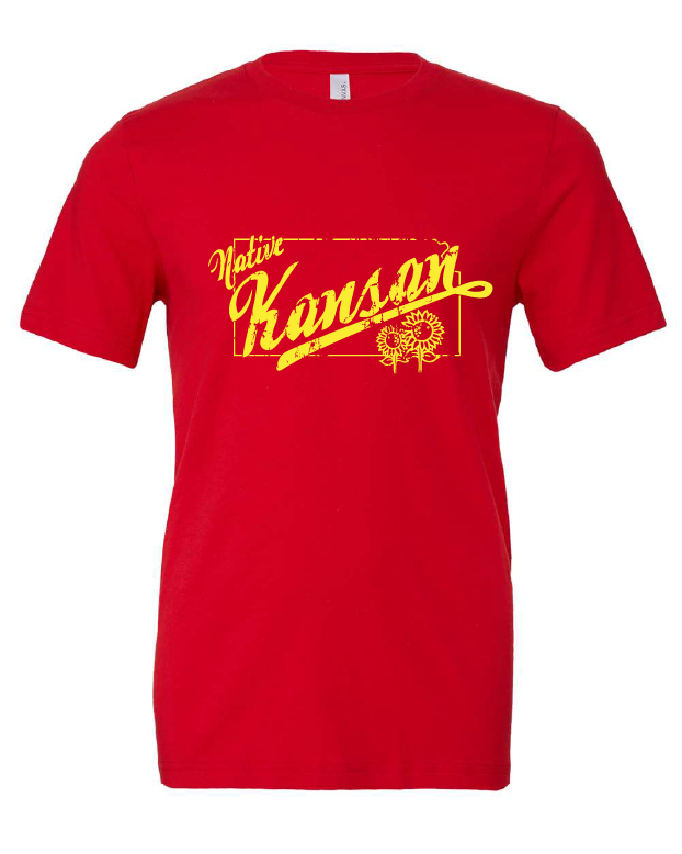 Native Kansan design on a red t-shirt