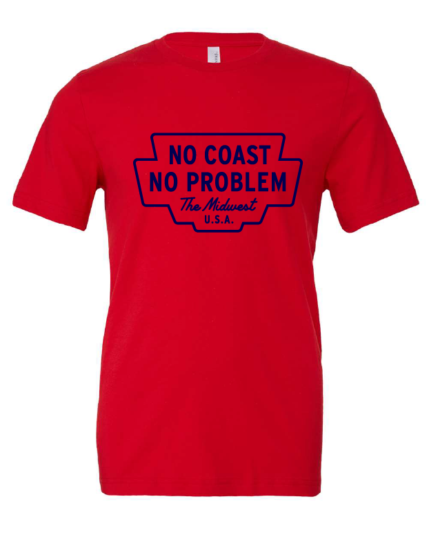 No Coast No Problem design on a red t-shirt