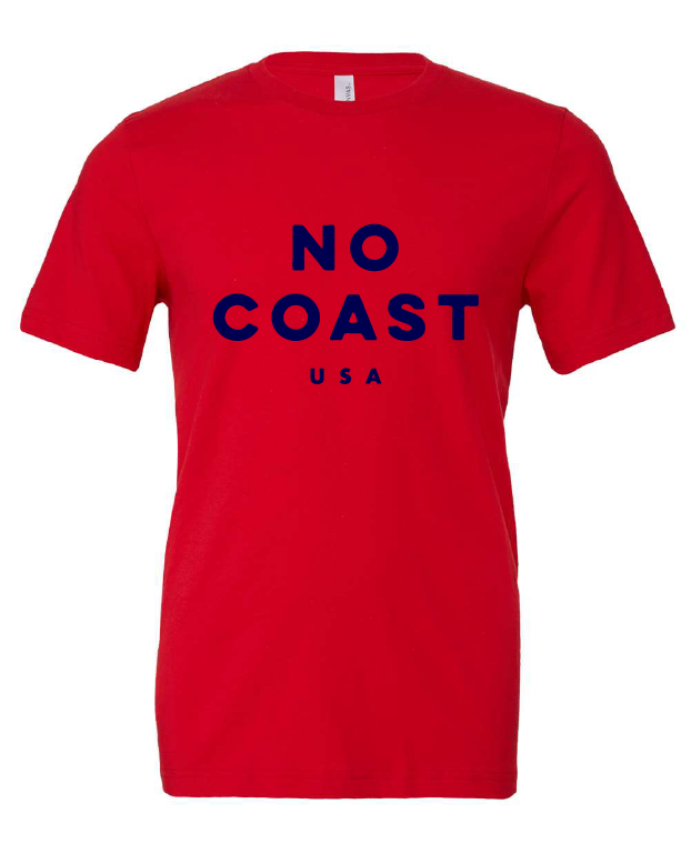 No Coast USA design on a red t-shirt