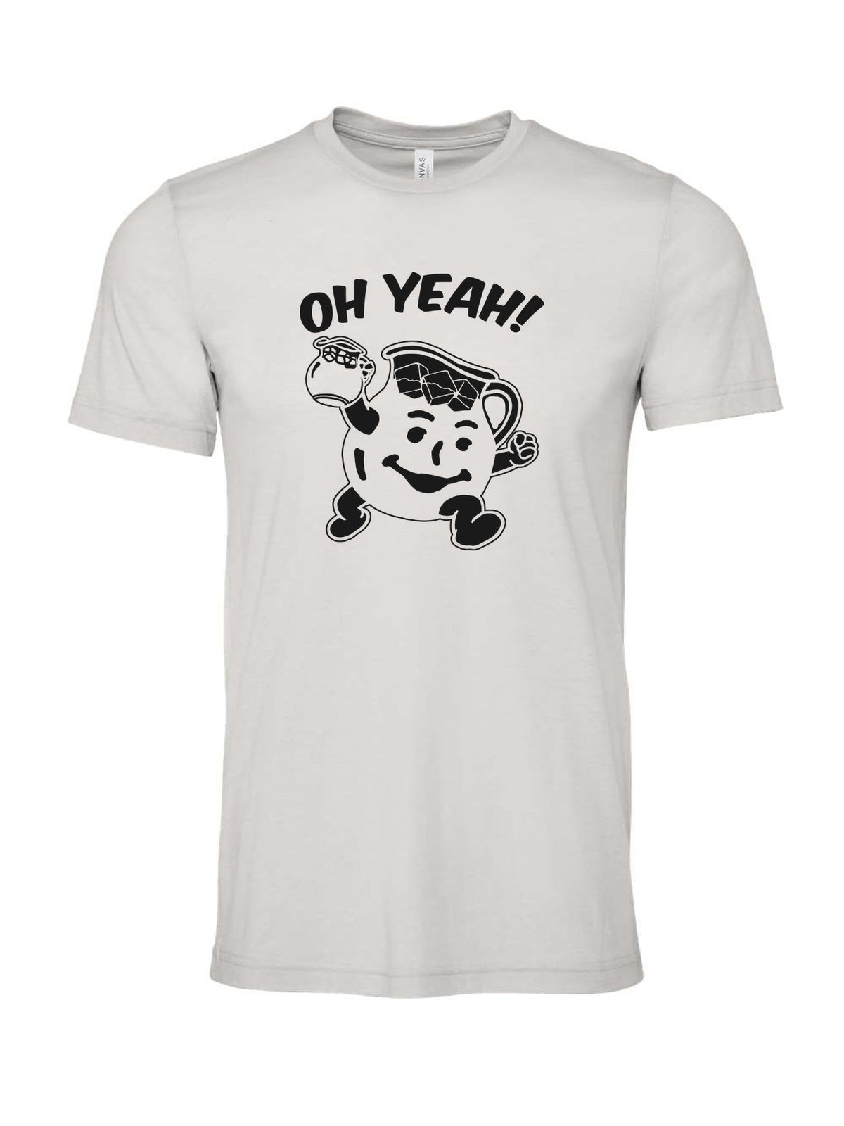 Oh Yeah! on a cement gray t-shirt