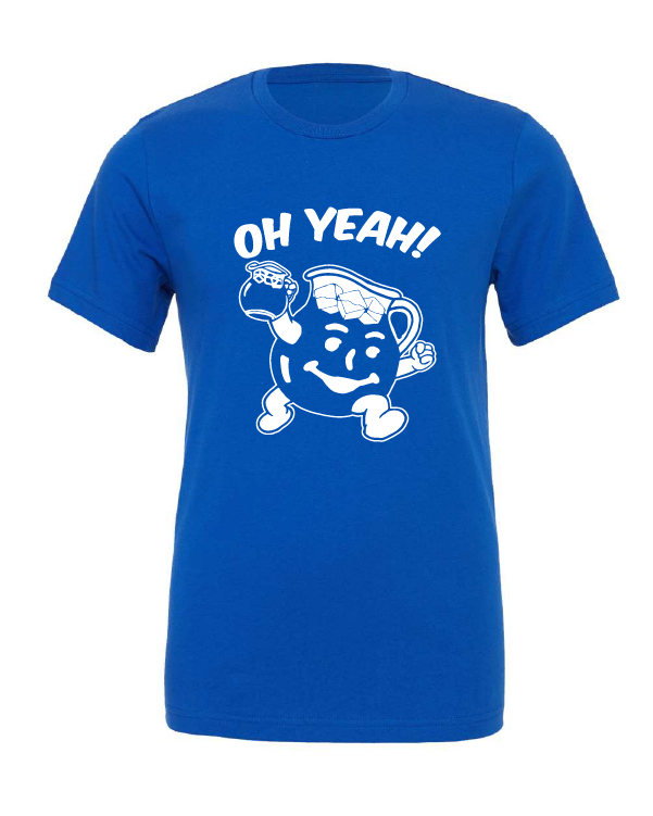 Oh Yeah! design on a blue t-shirt