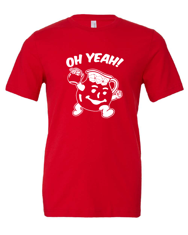 Oh Yeah! design on a red t-shirt