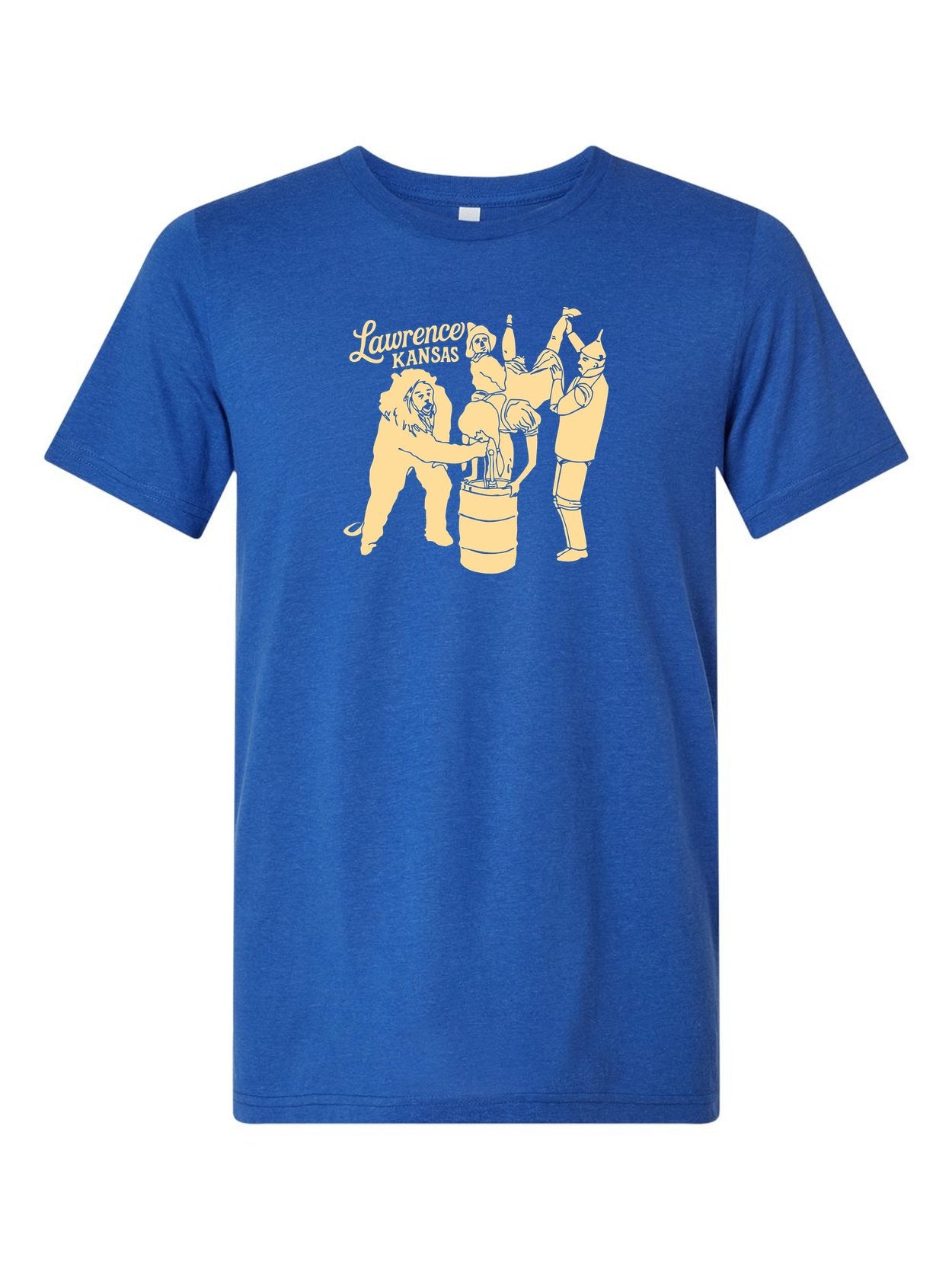 Oz Keg Stand on a royal blue t-shirt