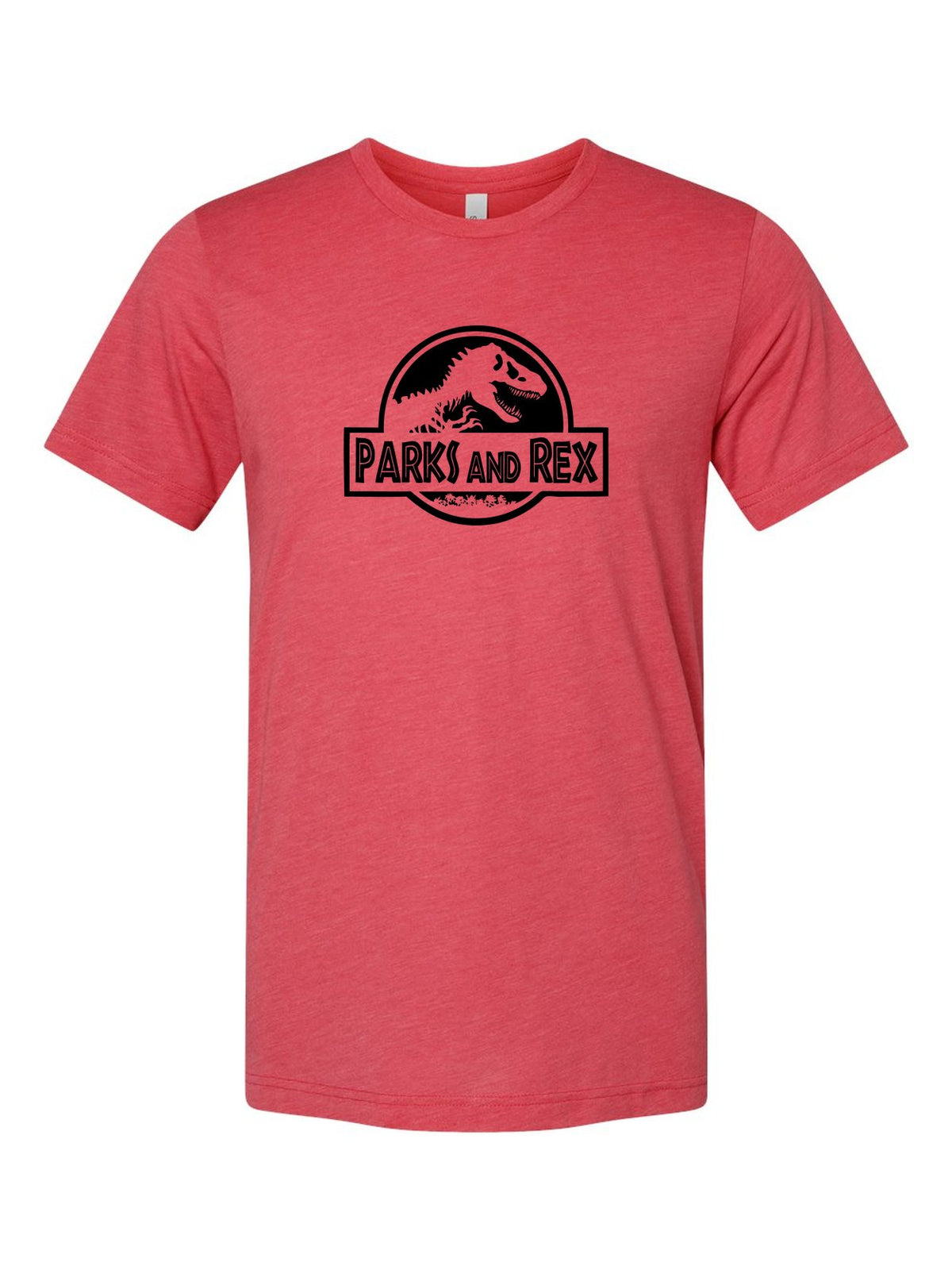 Parks and Rex on a true red t-shirt