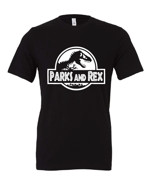 Parks and Rex design on a black t-shirt