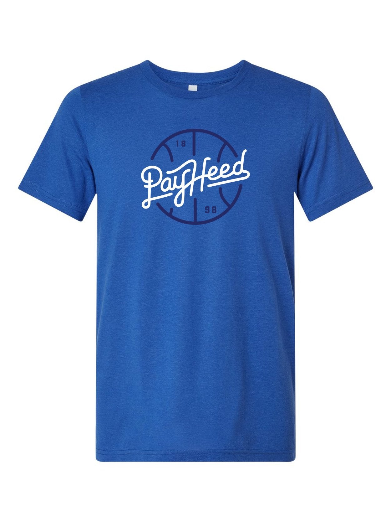 Pay Heed on a royal blue t-shirt