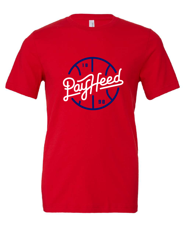 Pay Heed design on a red t-shirt