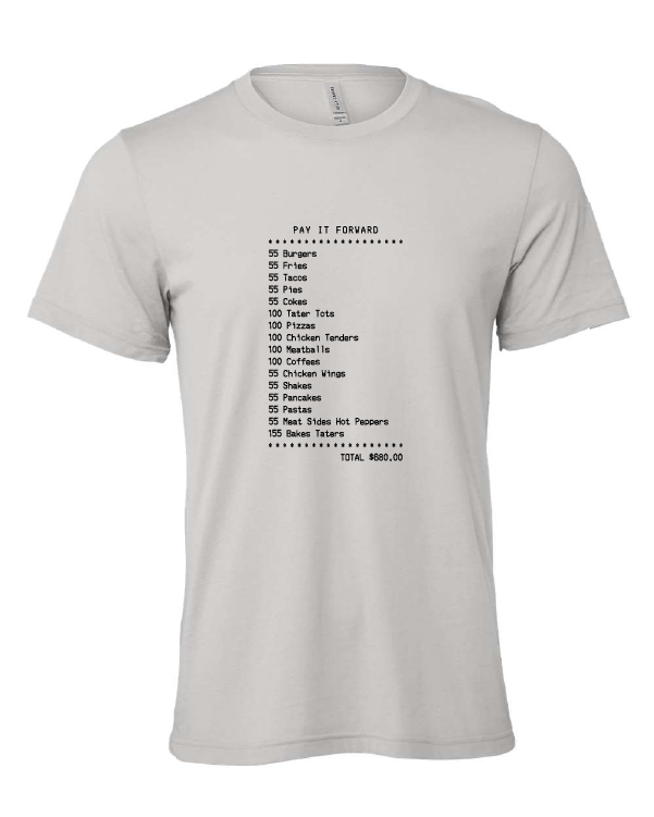 Pay It Forward design on a gray t-shirt