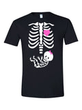 Pregnant Skeleton Costume design on a black t-shirt