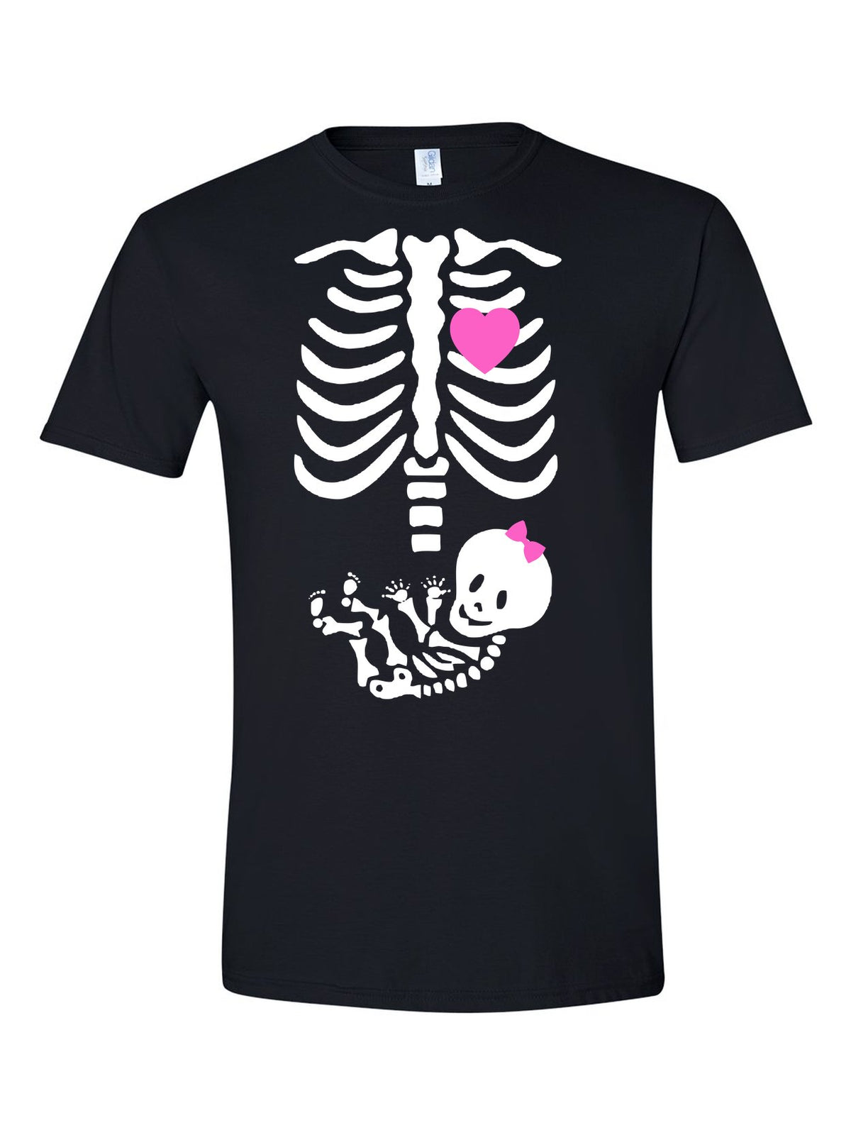 Pregnant Skeleton Costume design on a black t-shirt