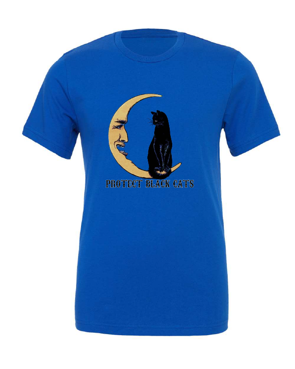 Protect Black Cats design on a blue t-shirt