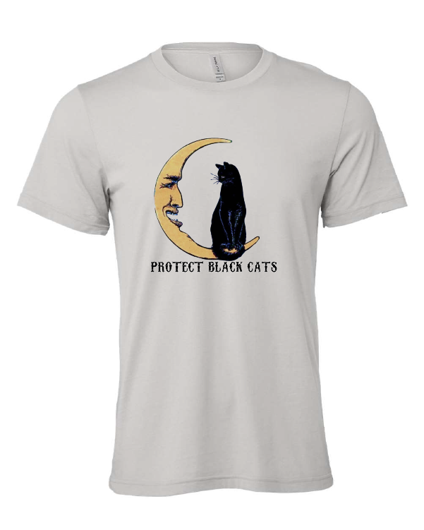 Protect Black Cats design on a gray t-shirt