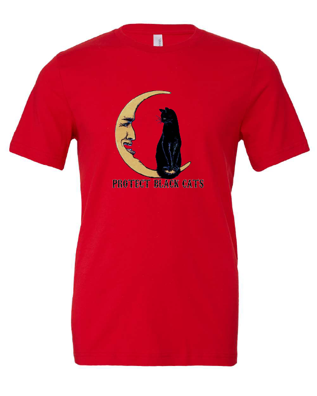 Protect Black Cats design on a red t-shirt