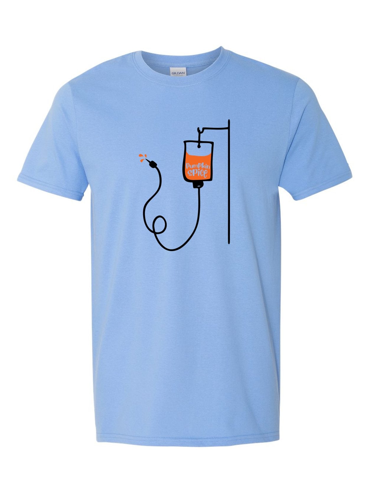 Pumpkin Spice IV on a blue t-shirt
