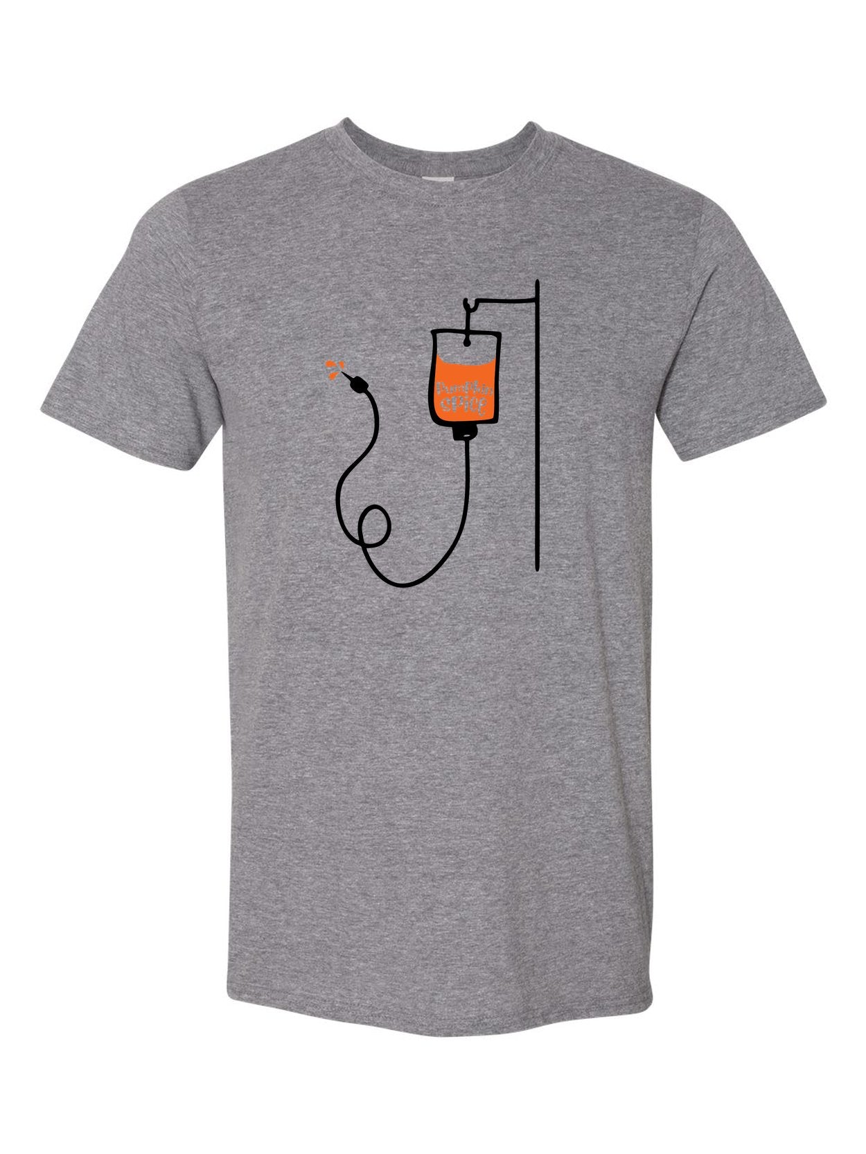 Pumpkin Spice IV on a gray t-shirt