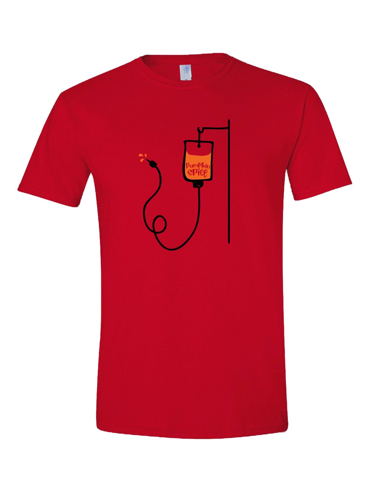 Pumpkin Spice IV on a red t-shirt