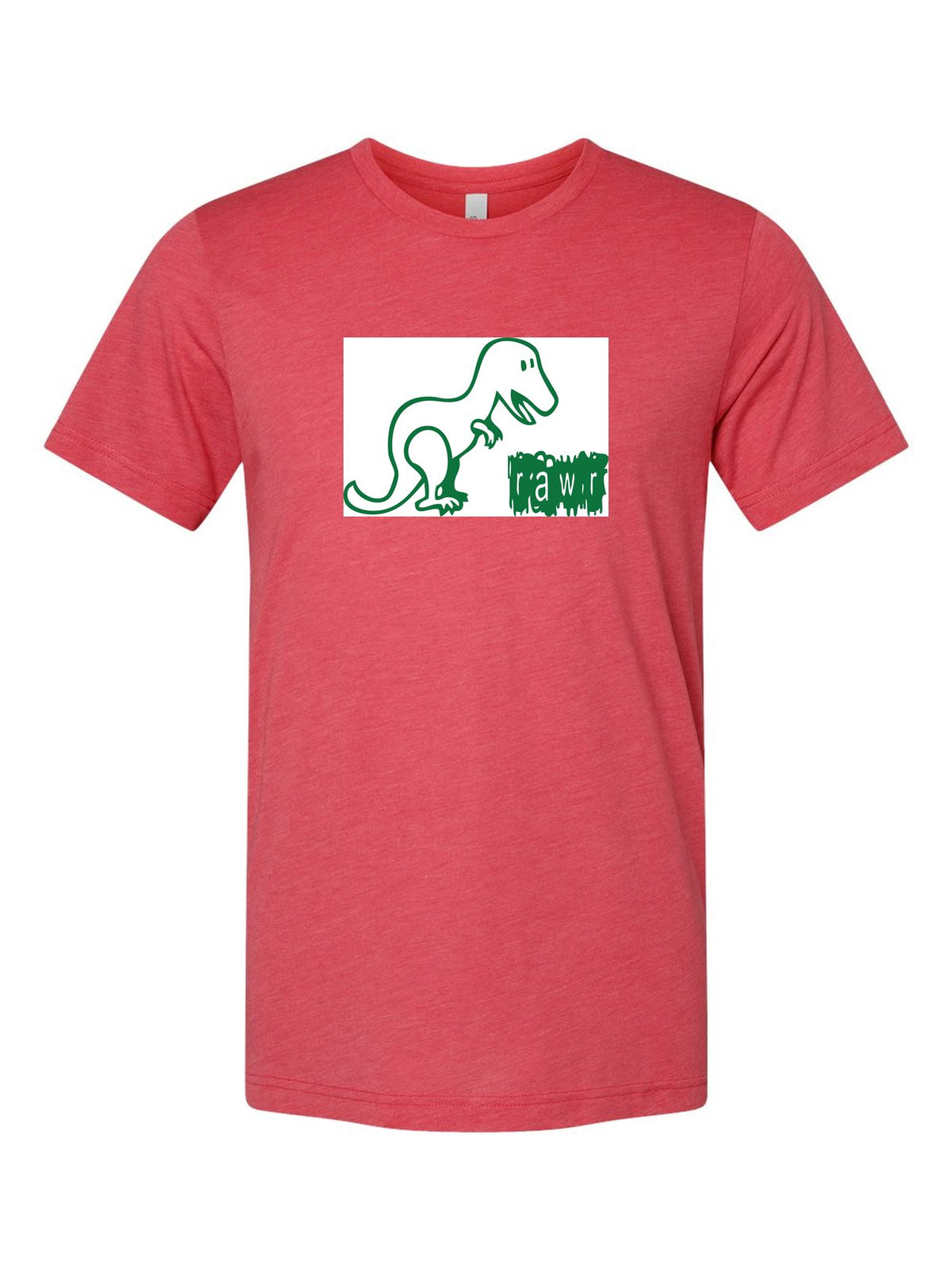 Rawr on a true red t-shirt