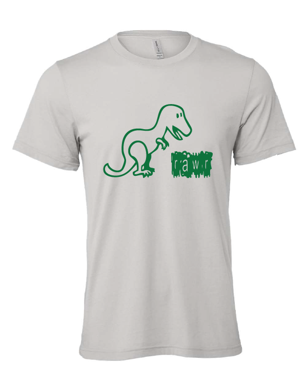 Rawr design on a gray t-shirt