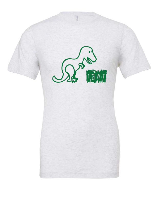 Rawr design on a white t-shirt