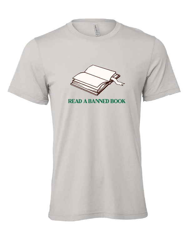 Read a Banned Book design on a gray t-shirt