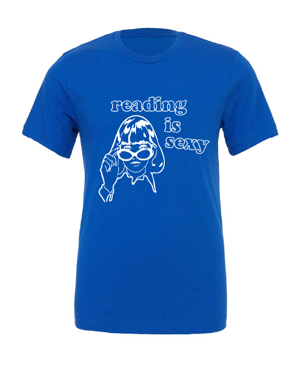 Reading is Sexy design on a blue t-shirt