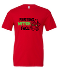 Resting Witch Face design on a red t-shirt