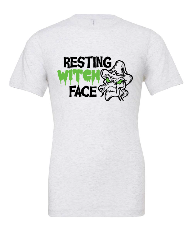 Resting Witch Face design on a white t-shirt