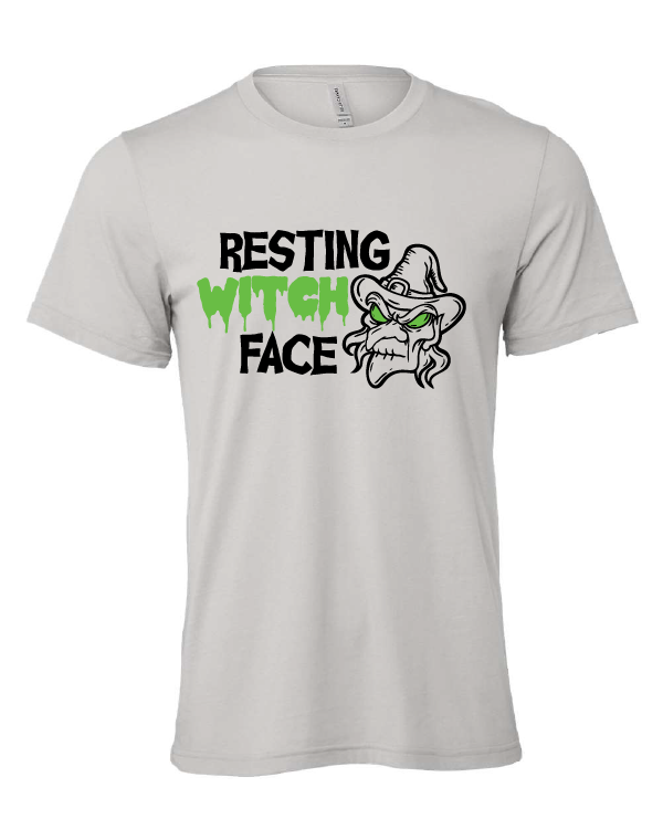 Resting Witch Face design on a gray t-shirt