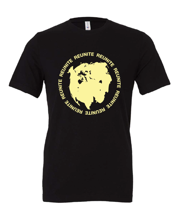 Reunite Pangea design on a black t-shirt