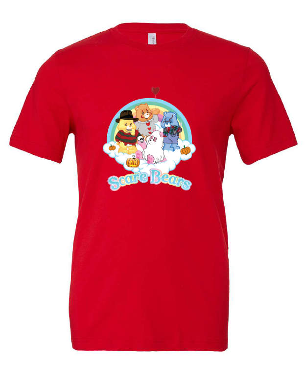 Scare Bears design on a red t-shirt
