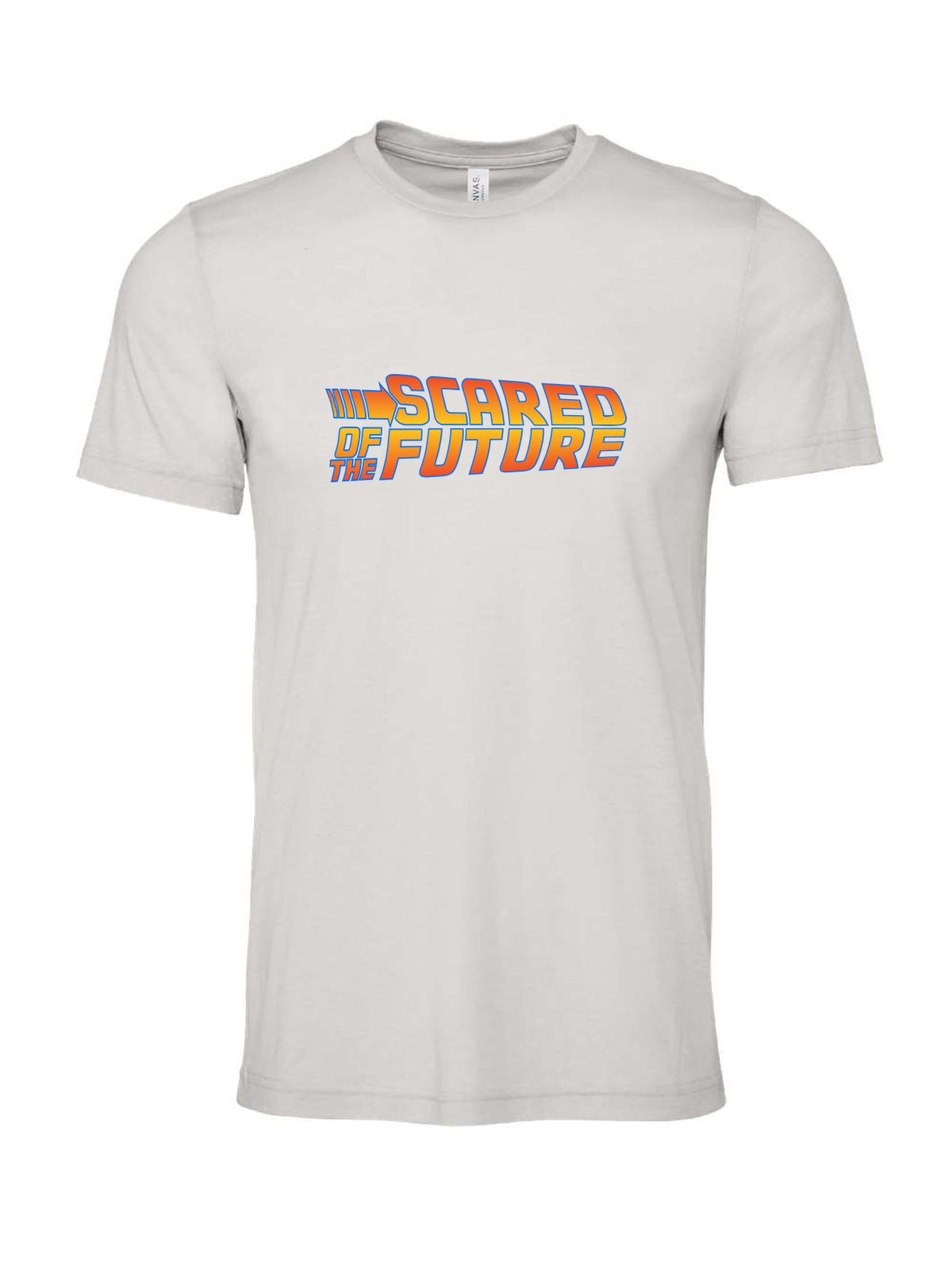 Scared of the Future on a cement gray t-shirt
