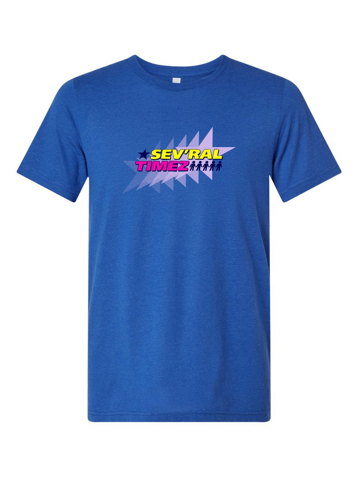 Sev'ral Timez on a royal blue t-shirt