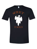 Sheet Faced Ghost design on a black t-shirt