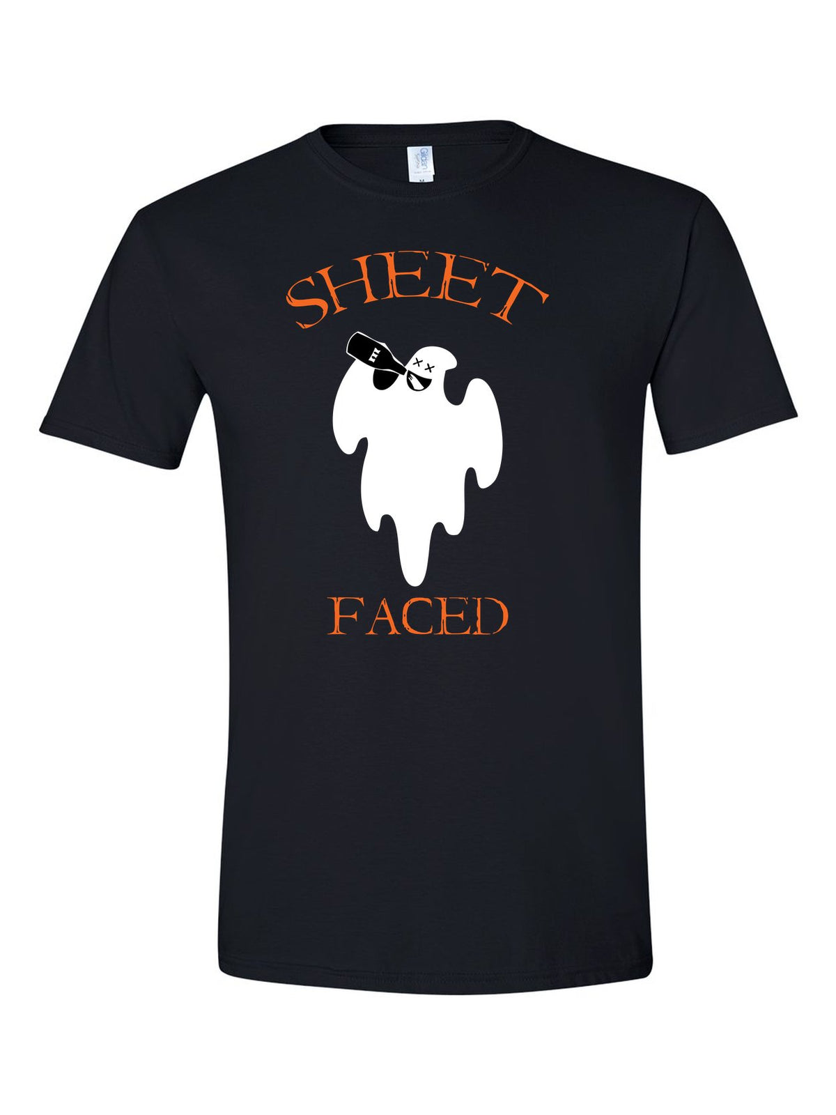 Sheet Faced Ghost design on a black t-shirt