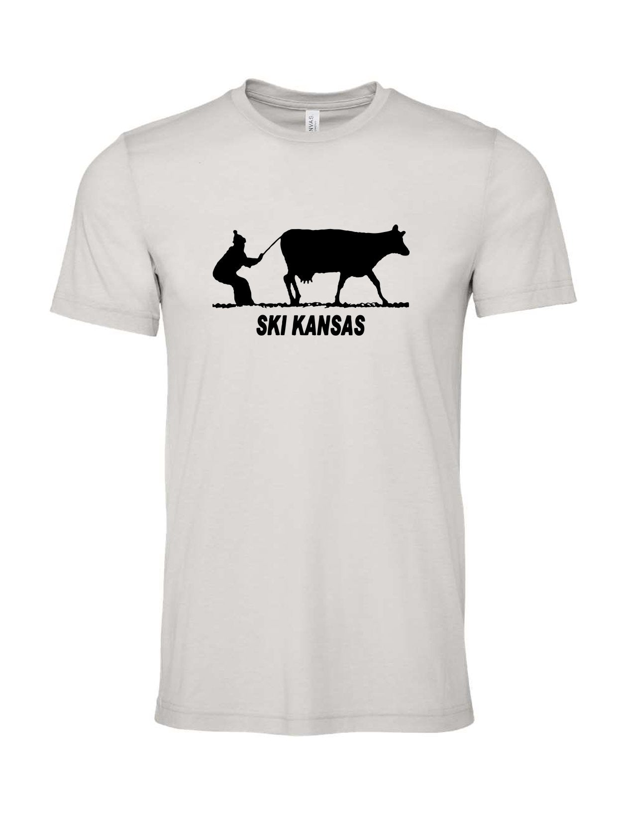 Ski Kansas on a cement gray t-shirt