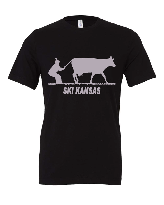 skiing ski cow kansas midwest mid-west funny black tshirt t-shirt 