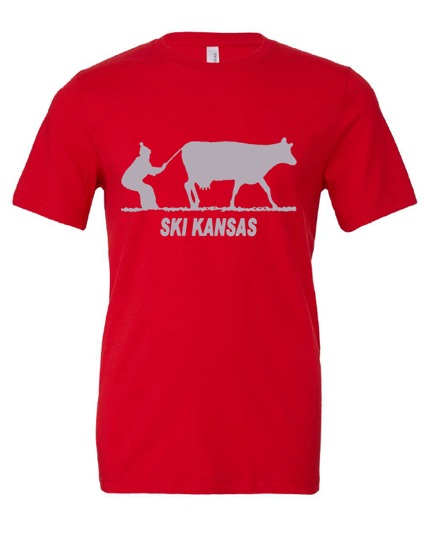 Ski Kansas design on a red t-shirt
