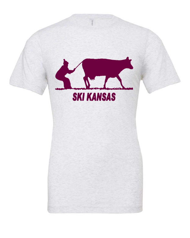 skiing ski cow kansas midwest mid-west funny white tshirt t-shirt 