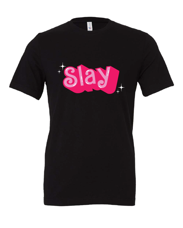 barbie font slay pink black tshirt t-shirt 