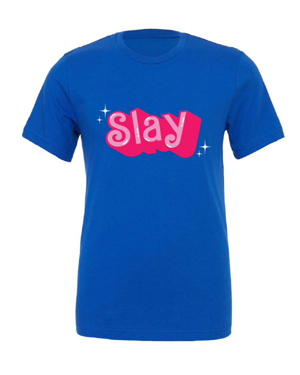 barbie font slay pink blue tshirt t-shirt 